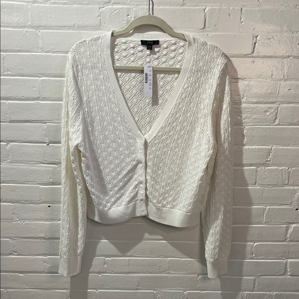 J. Crew Cream Textured V-Neck Cardigan NWT